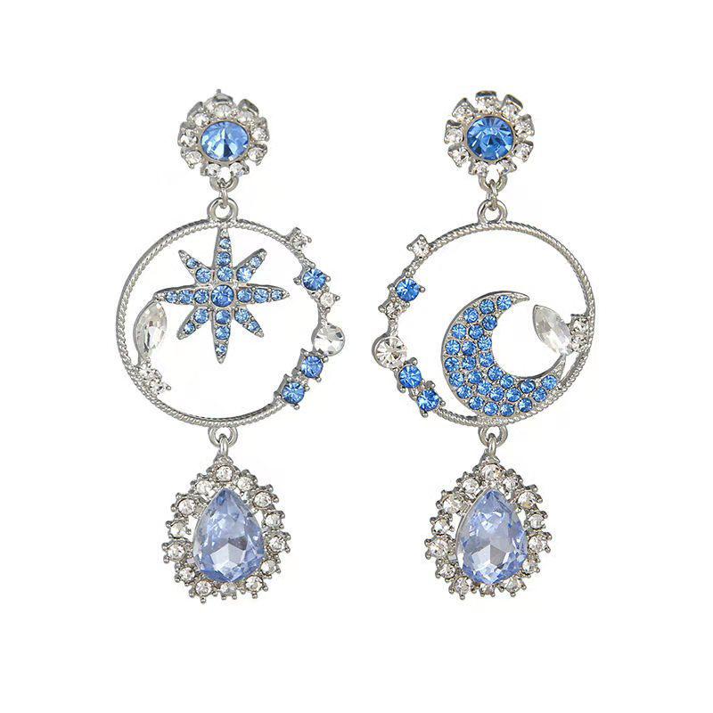 Stud Fashion Jewelry, Star And Moon Asymmetrical Flashing Diamond Earrings In The Blue Ocean, Exaggerated Temperament Earrings, Jewel
Stud Fashion Jewelry, Star And Moon Asymmetrical Flashing Diamond Earrings In The Blue Ocean, Exaggerated Temperament Earrings, Jewel