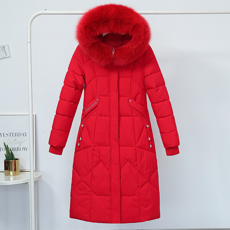 Women's Winter Jacket X-long Solid Female Coat Hooded Slim With Fur Collar Thick Oversized Cotton Padded Casual Woman Parkas 201217
