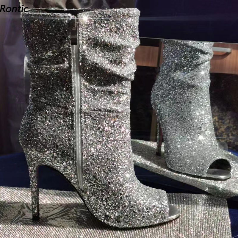 Rontic Handmade Ladies Spring Ankle Boots Shiny Glitter Sexy Stiletto Heels Peep Toe Pretty Silver NIght Club Shoes US Size 5-20, Customzie
Rontic Handmade Ladies Spring Ankle Boots Shiny Glitter Sexy Stiletto Heels Peep Toe Pretty Silver NIght Club Shoes US Size 5-20, Customzie