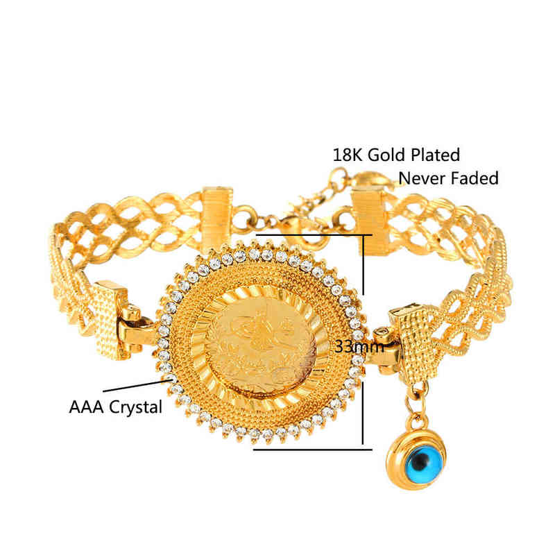 Dubai Bangles Ethiopian Islamic Muslim Bangles African Oman Jewelry Arab Middle East Twisted Turkish Coin Bracelet for Women 220117