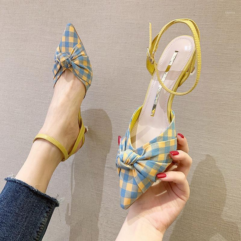 Spring Summer Women Sandals New Style High Heels Pointed Toe Shallow Mouth Buckle Strap Korean Fashion Women Shoes1, Black