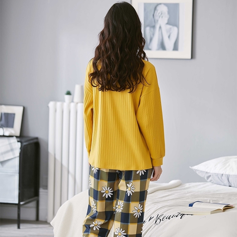 MELIFLE Autumn Fashion Korean Silk Pajama Set for Women 100% Cotton Satin Atoff Home Sleepwear Winter Warm Soft Kawaii Nightwear 201113