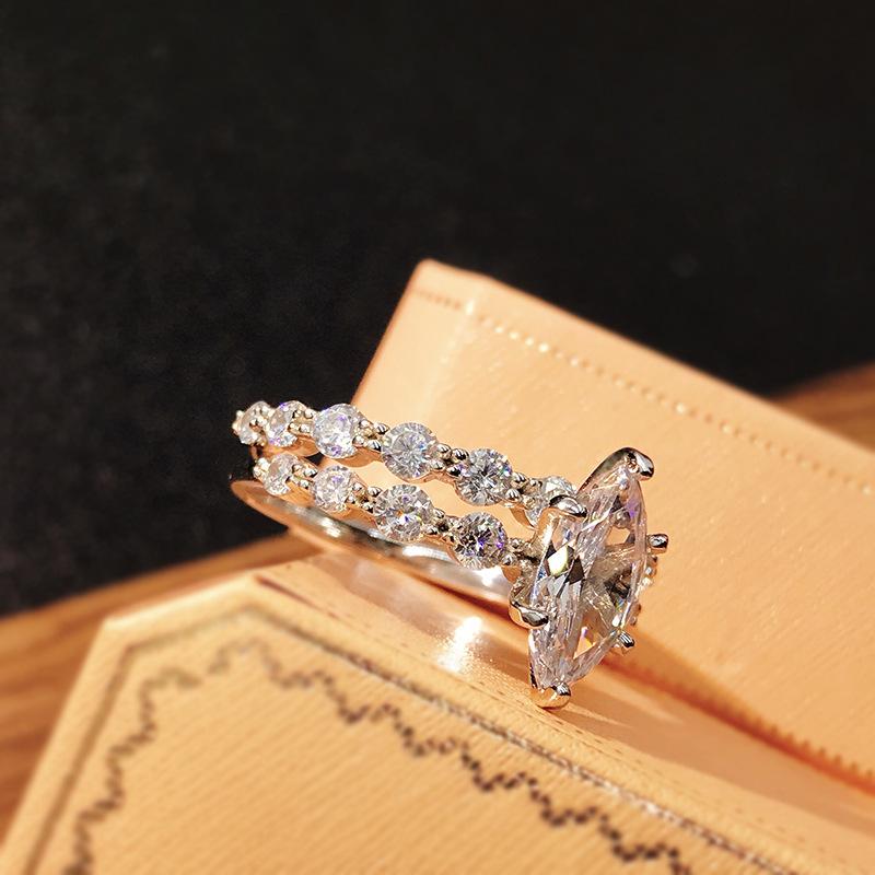 Cluster Rings ELSIEUNEE 100 925 Sterling Silver Marquise Simulated Moissanite Diamond Wedding Engagement Ring Bridal Sets Wholesa