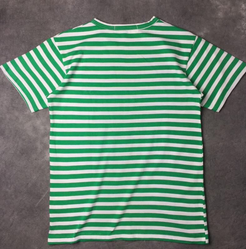 Wholesale discount high quality small heart embroidery stripes T shirt PLAY green powder blue tri-color stripes short-sleeved cotton short T, Red 
Wholesale discount high quality small heart embroidery stripes T shirt PLAY green powder blue tri-color stripes short-sleeved cotton short T, Red