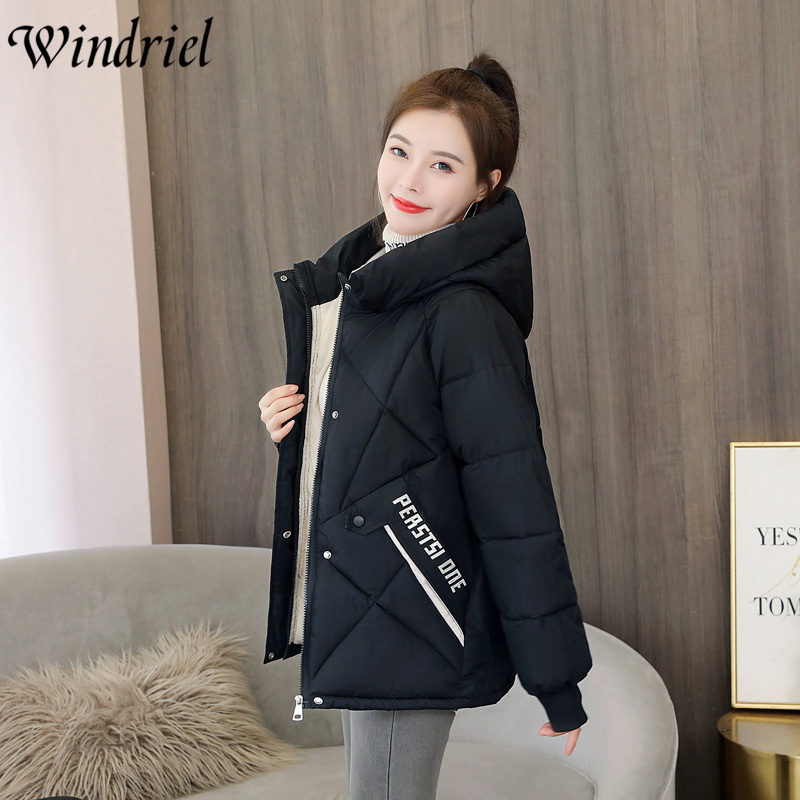 Autumn Winter Jacket Women Hooded Warm Parka Casual Letter Thick Warm Winter Coat Female Students Wadded Jacket Windriel LJ201127