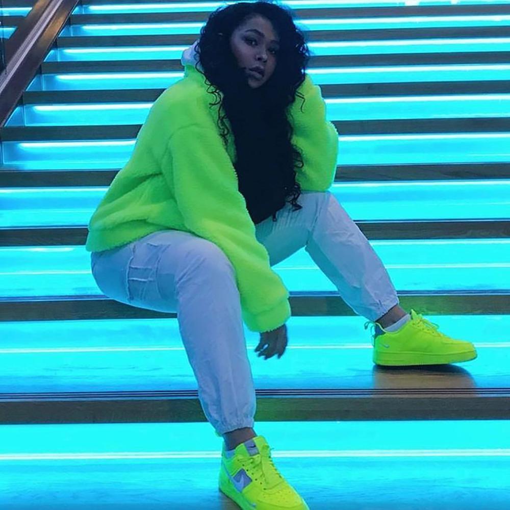 Hoodie Women Neon Plush Zipper Fleece Teddy Sweatshirts Ladies Coat Winter Warm Wool Zip-Up Cotton Coat Outwear Sweatshirt 201202