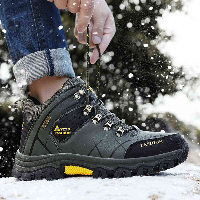 Men Winter Snow Boots Waterproof Non-slip Sneakers Warm Men's Boots Outdoor Male Hiking Boots Rubber Wear-resistant Work Shoes 220107