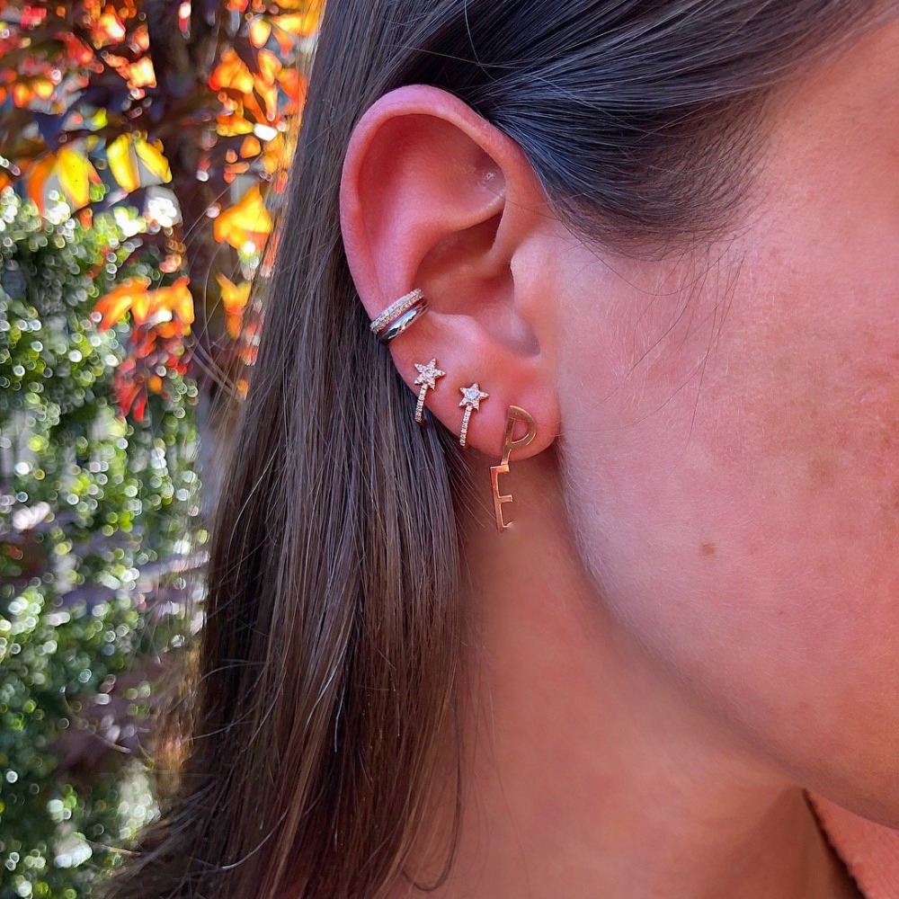 Wholesale Cute Star Earring Arround Ear Wire Micro Pave Sparking Cz Cute Star Stud for Girl Women Christmas Gift 2024