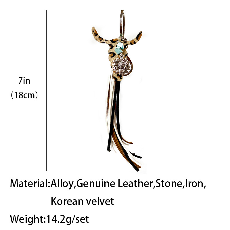 Western Cow shape sunflower key geometry shape leather tassel hoard restoring individuality jewelry by hand