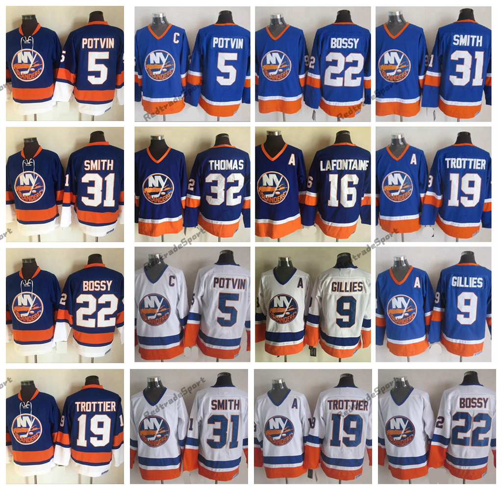 Vintage New York Islanders Hockey Jerseys 5 Denis Potvin 22 Mike Bossy 31 Billy Smith 19 Rocky Trottier 9 Clark Gillies 32 Steve Thomas 16 Pat LaFontaine Blue Jersey, Blue 31
Vintage New York Islanders Hockey Jerseys 5 Denis Potvin 22 Mike Bossy 31 Billy Smith 19 Rocky Trottier 9 Clark Gillies 32 Steve Thomas 16 Pat LaFontaine Blue Jersey, Blue 31