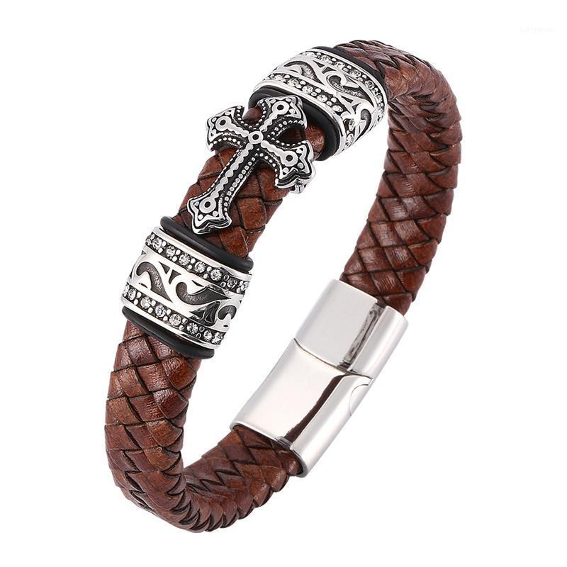 Rock Punk Bracelet Jewelry Men Brown Braided Leather Cross Bracelet With Zircon Stainless Steel Magnetic Clasp Man Bangle SP00831
Rock Punk Bracelet Jewelry Men Brown Braided Leather Cross Bracelet With Zircon Stainless Steel Magnetic Clasp Man Bangle SP00831