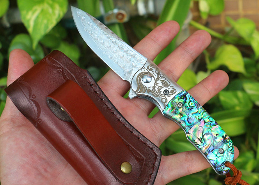 EDC pocket flipper folding blade knife vg10 damascus steel drop point blades rosewood abalone shell handle ball bearing knive
EDC pocket flipper folding blade knife vg10 damascus steel drop point blades rosewood abalone shell handle ball bearing knive