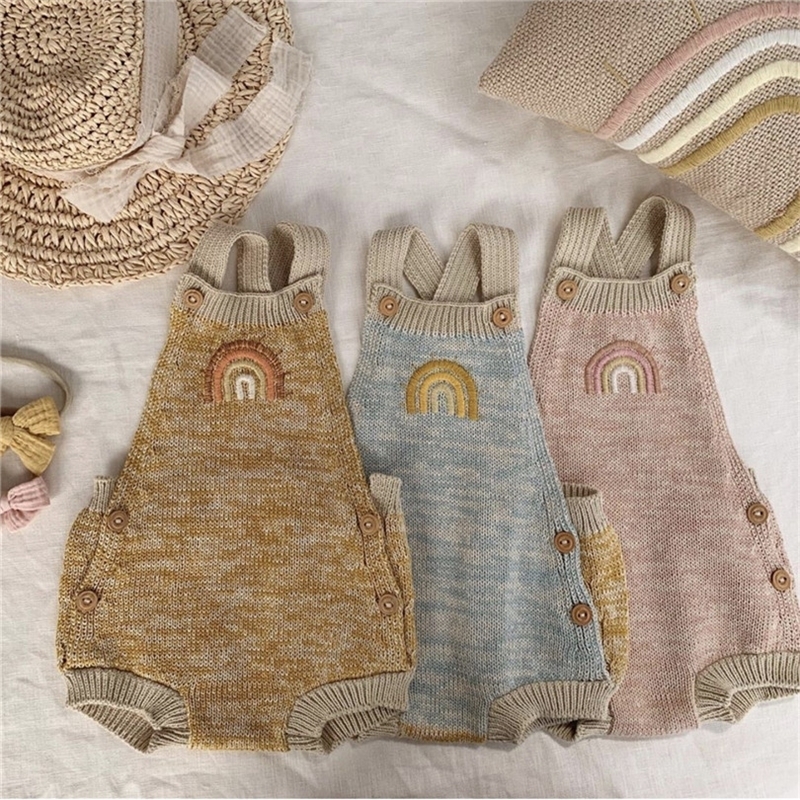 Knitted Baby Clothes Newborn Baby Romper Jumpsuit Boy Rainbow Embroidery Infant Baby Girl Romper Toddler Romper Boy Overalls 201028