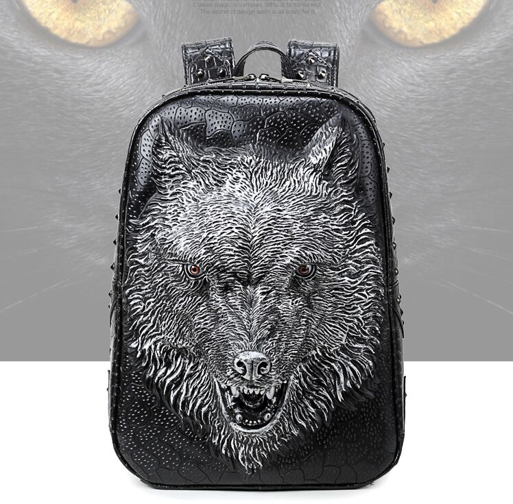 3D Embossed Wolf Backpack bags Women Rivet unique Bag whimsical Cool girls boys For Teenagers Laptop Men Travel Bags