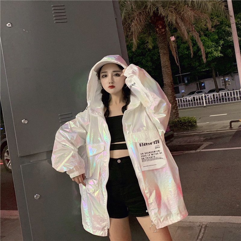 2019 Loose Coat Harajuku Riverdale Windbreaker Jackets Autumn Holographic Tunic Basic Women Jacket Sunscreen Clothes T200111