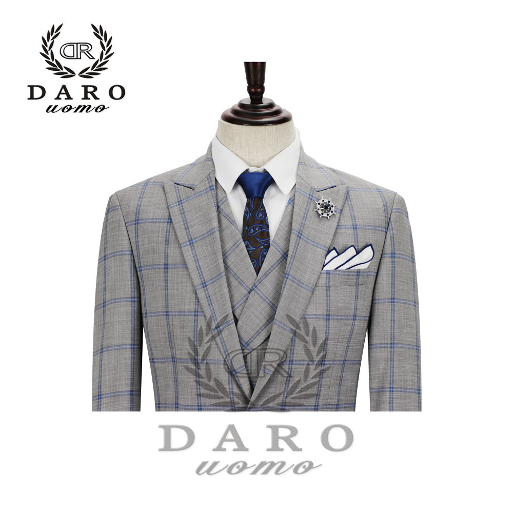 DARO Mens Suit terno Slim Fit Casual one button Fashion Grid Blazer Side Vent Jacket and Pant for Wedding Party DR8188 201106