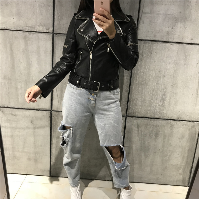 ladies real leather jacket women quality genuine leather jacket moto&biker leather jacket 201030