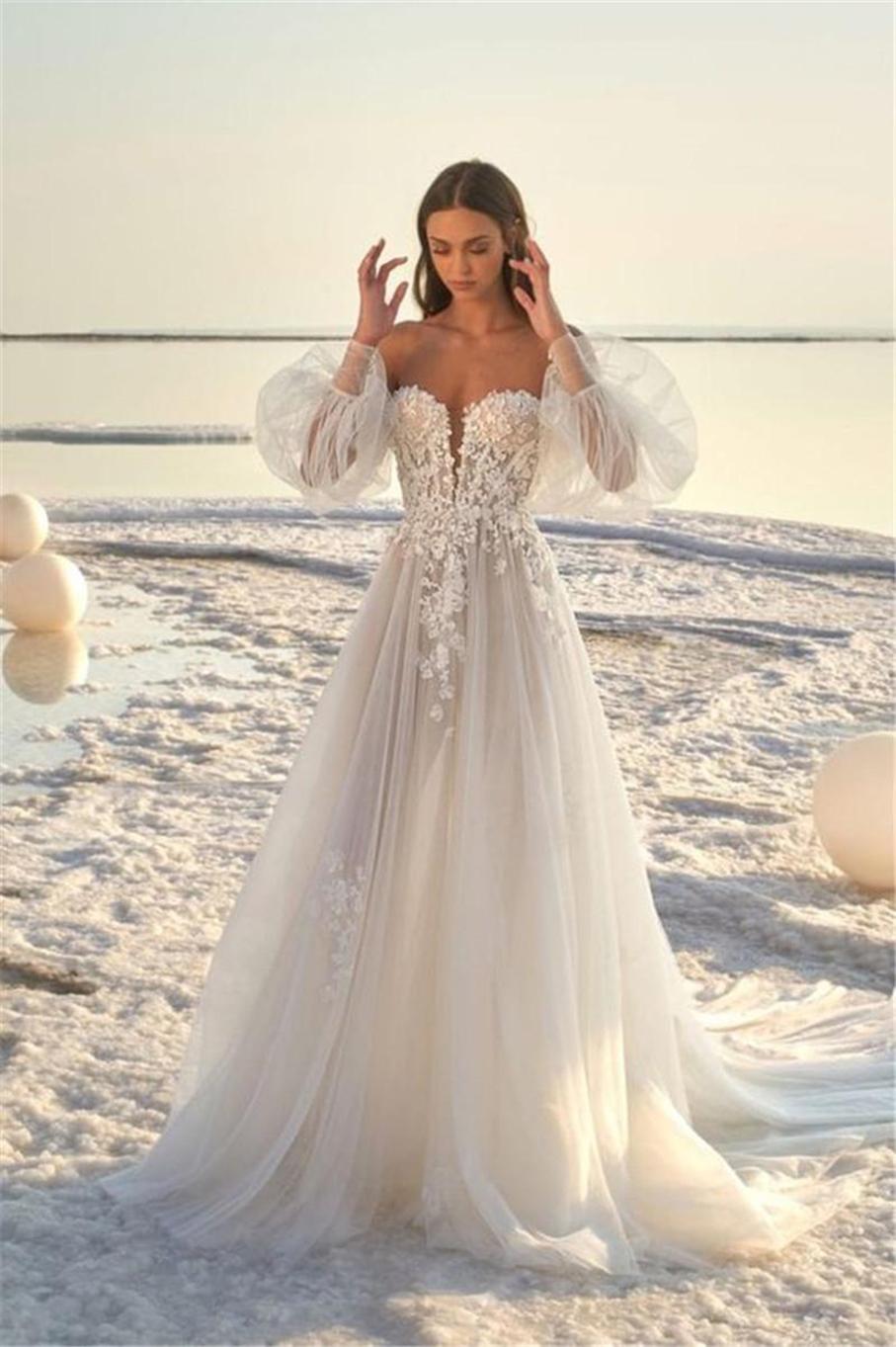2022 Gorgeous Wedding Dresses Long Poet Sleeves Bridal Gown Lace Applique Or Length Off The Shoulder A E Plus Size Vestido De Novia Custom Made 403 66