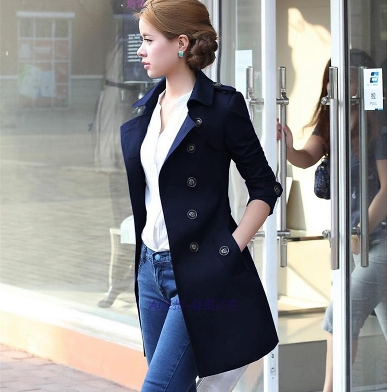 Luzuzi Trench Coat For Women Double Breasted Belt Slim Fit Long Spring Coat Casaco Feminino Abrigos Mujer Autumn Outerwear Z505 201211