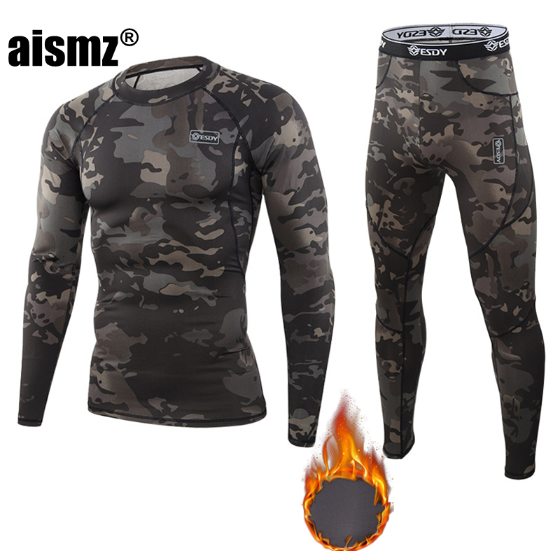 Aismz Winter Thermal Underwear Men Warm Fitness Fleece Legging Tight Undershirts Compression Quick Drying Thermo Long Johns Sets 201124
