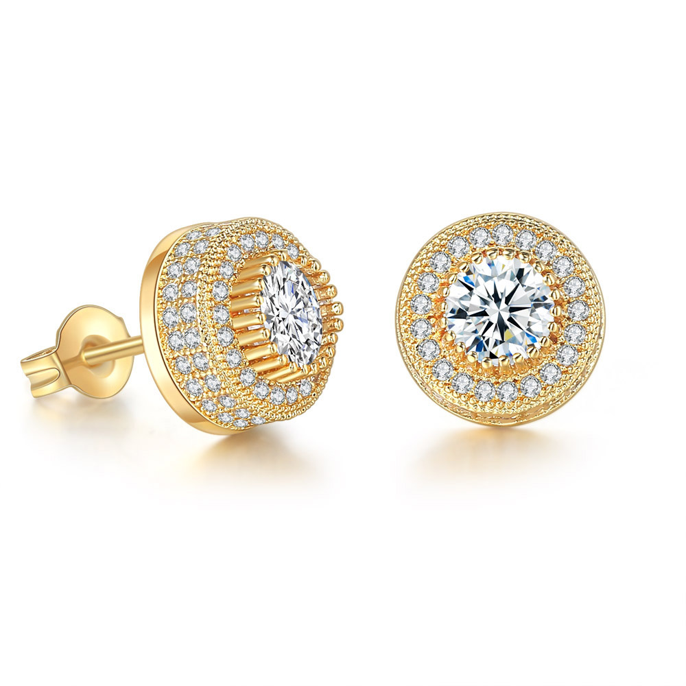 Stainless steel Luxury Whitel Zircon Ear Studs For Women Men Gold Color Hiphop Jewelry Earrings For Lover Gifts