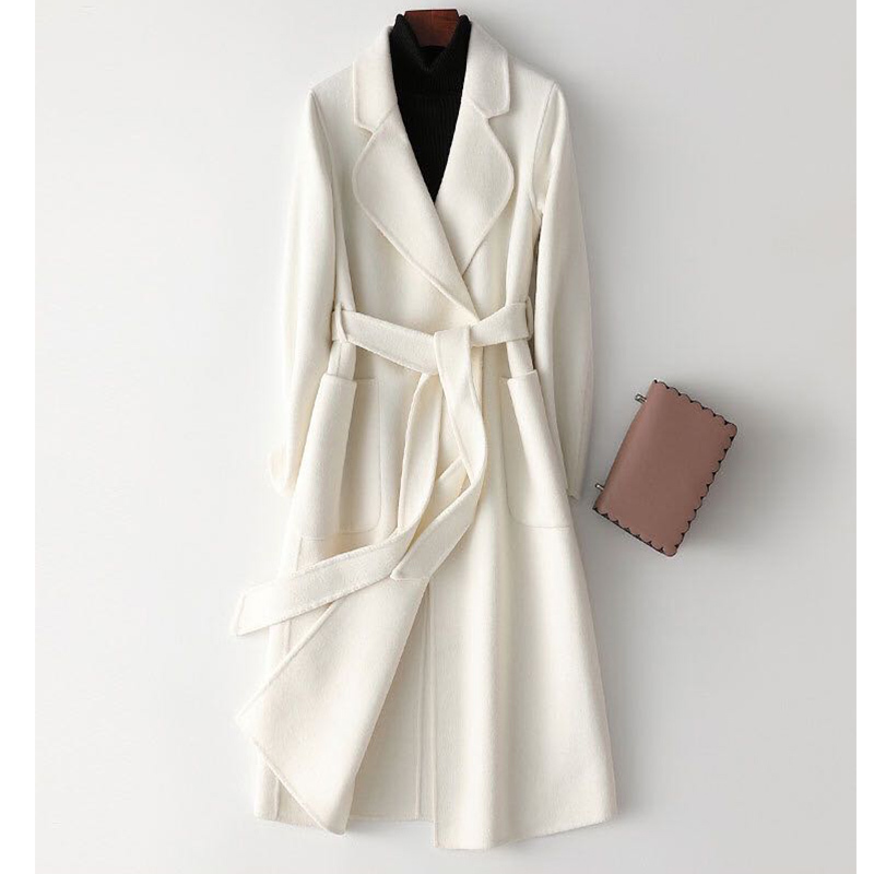 Double-Sided 100% woolen cashmere coat women long black autumn and winter new Korean versionwomen woolen coat 201216