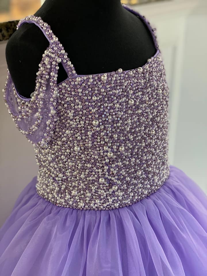 Light Sky-Blue Girl Pageant Dress 2026 Beading Pearls Bodice Organza Little Kids Birthday Straps Lavender Formal Party Wear Gowns Infant Toddler Teens