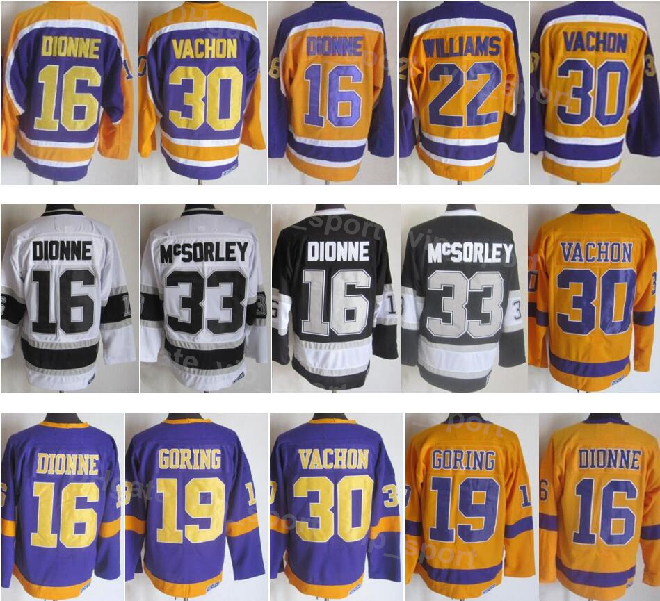 Men Hockey Vintage Retro 30 Rogatien Vachon Jersey 33 Marty McSorley 22 Tiger Williams 19 Butch Goring 16 Marcel Dionne 32 Kelly Hrudey Yellow Purple White GuoWang, 16 white
Men Hockey Vintage Retro 30 Rogatien Vachon Jersey 33 Marty McSorley 22 Tiger Williams 19 Butch Goring 16 Marcel Dionne 32 Kelly Hrudey Yellow Purple White GuoWang, 16 white