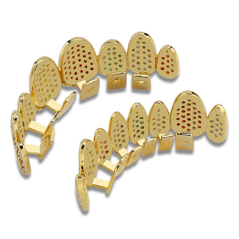 Hip Hop Grillz Street Fashion lticolor Bling Zircon Micro Paved Teeth Braces Wholesale Gold Plated Dental Grills LP028 Free shipping