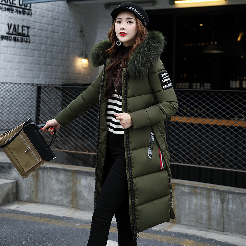 Women's Down Parkas Winter Jacket Big Fur Collar Thick Slim Coat Fashion Hooded Cotton Outerwear Long Winter Woman Coat 201217