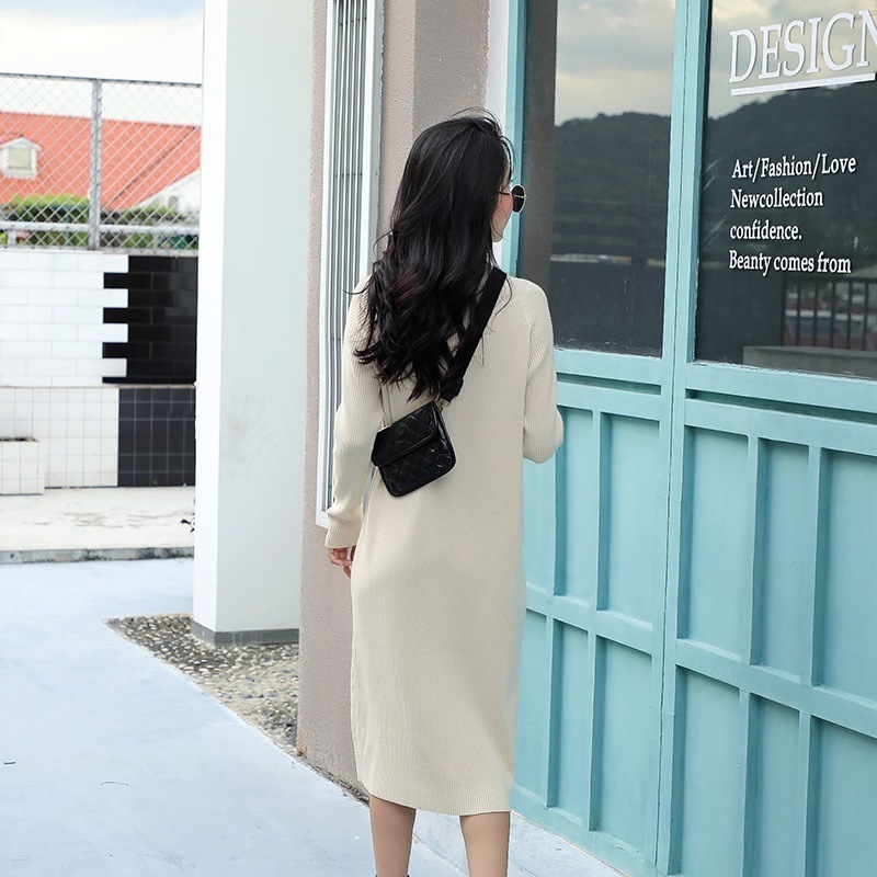 HLBCBG Autumn Winter Women Dress Basic Turtleneck Pullover Sweater Top Slim Fit Knitted Long Midi Dress RibbedVestidos Feminino 201017