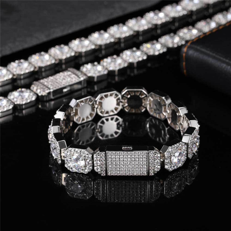 necklace moissanite chain 12mm 16/18/20/22/24inch Gold Plated Bling CZ Diamond Bracelet for Men Women Hip Hop Punk Jewelry