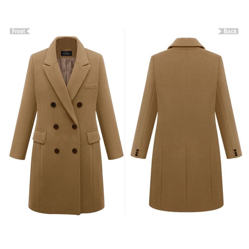 Plus Size Autumn Winter Women Casual Solid Wool Jackets Blazers Female Elegant Double Breasted Long Coat Ladies Cloth Y201001