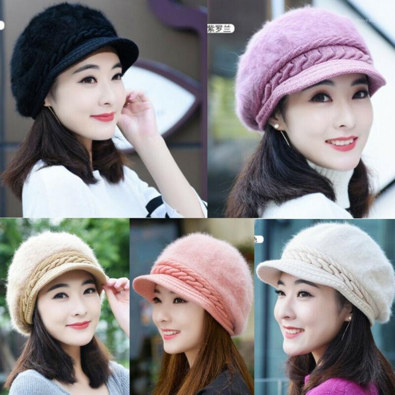 

2020 Female Warm Berets Winter Women Beret Braided Baggy Knit Crochet Beanie Hat Ski Cap Slouch Hats solid Berets1, Black