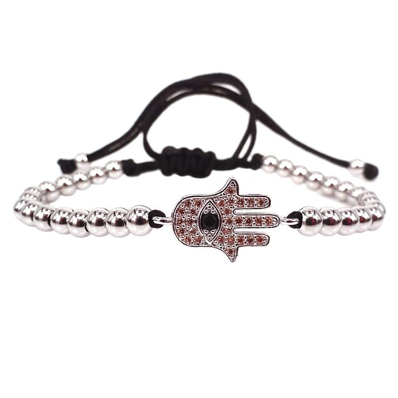Silver Color Hamsa Bracelet Micro Pave Champagne & Black CZ Evil Eye Connector Beads Braided Bracelet For Men Women Jewelry Gift
Silver Color Hamsa Bracelet Micro Pave Champagne & Black CZ Evil Eye Connector Beads Braided Bracelet For Men Women Jewelry Gift