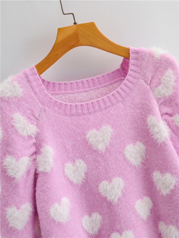 New Sweet Fashion Sweaters Women Chic Love Heart Shape Knitted Pullovers Sweater Fall Long Sleeve O-neck Knit Jumper Mujer 201130