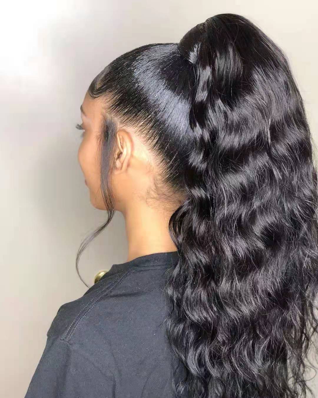 Creative 100% Human wavy ponytail hair extension for black women loose deep wave weave bundles pony tail hairstyle black brown 140g 160g
