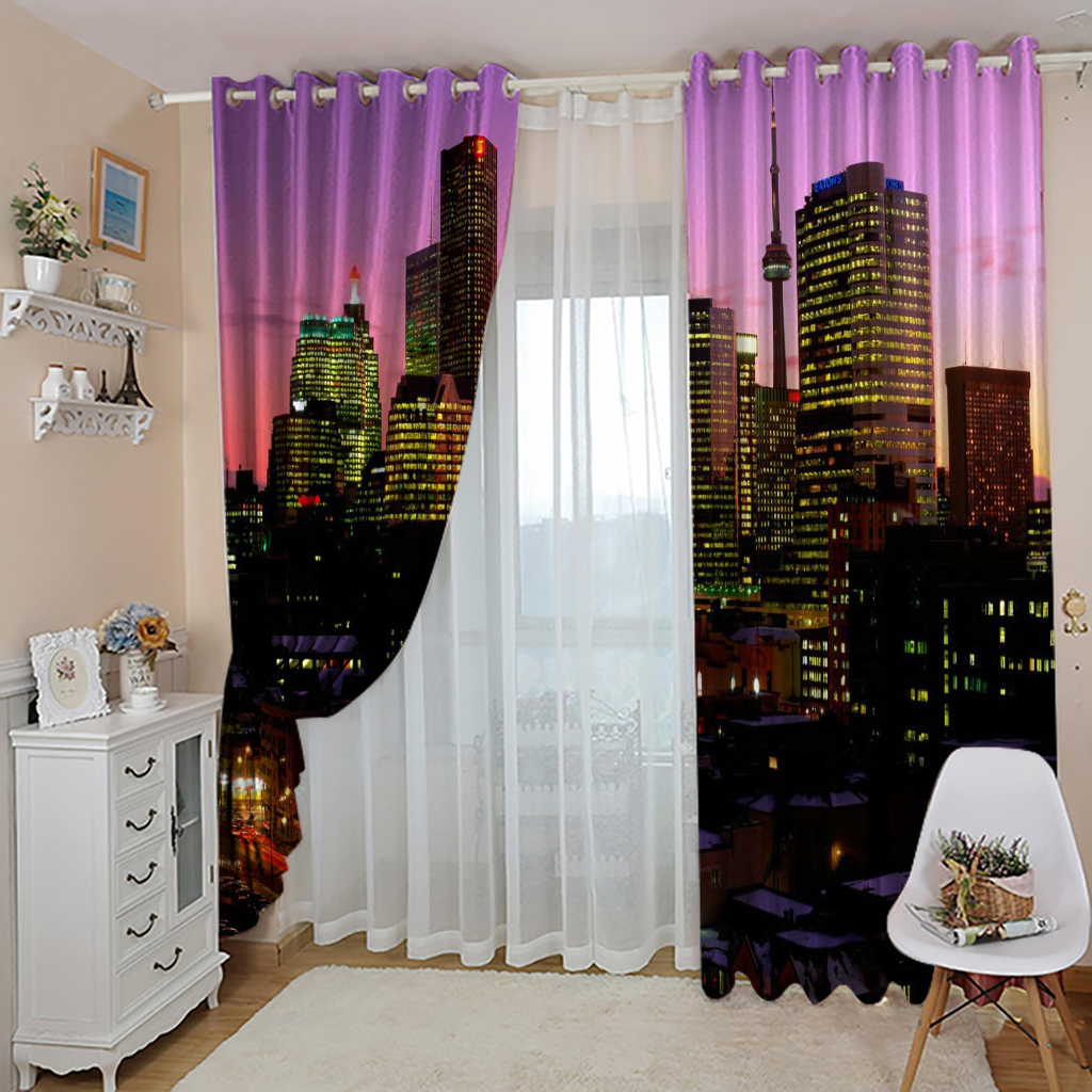 Beautiful Photo Fashion Customized 3D Curtains blue night building curtains Blackout curtain