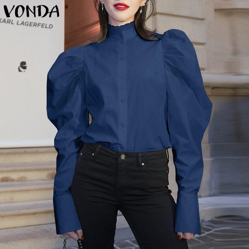 Women's Blouses & Shirts Elegant Office Casual Long Sleeve Tops 2021 VONDA Women Puff Sexy Party Work Blouse Femininas Plus Size1