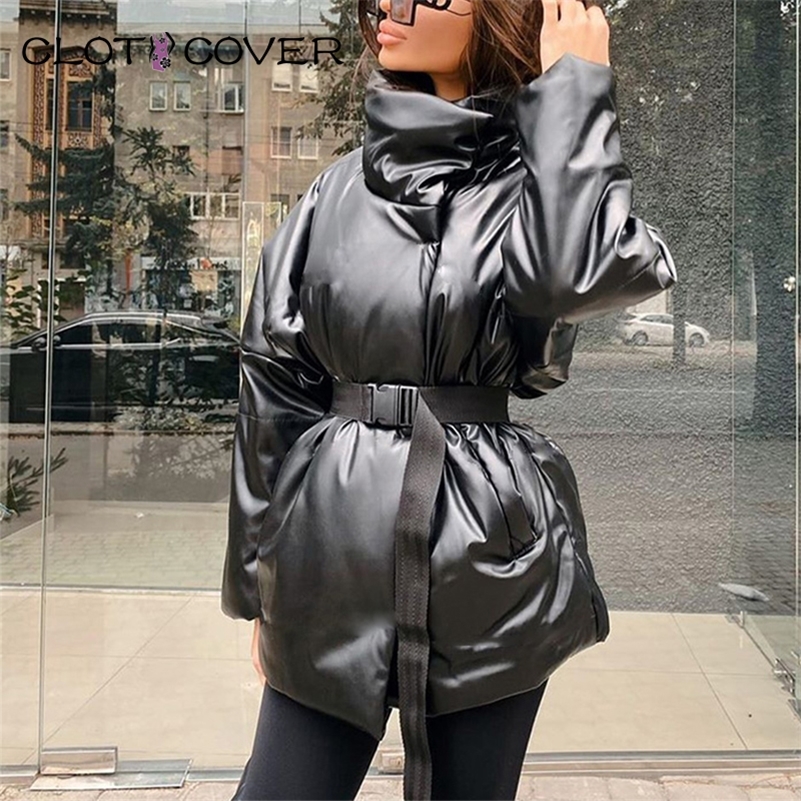 Womens Coats Autumn Winter Warm Jackets Coats Cotton Parkas With Belt Lady Loose Pocket Bubble Short Thicken Cotton Overcoat S-L 201217