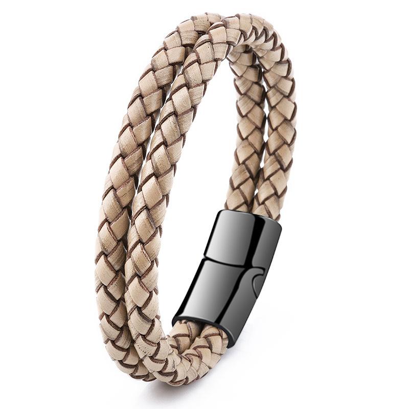 Charm Bracelets Double Layer Briaded Leather Bracelet Simple Fashion Jewelry Stainless Steel Magnet Buckle Button Connector Gift Men 
Charm Bracelets Double Layer Briaded Leather Bracelet Simple Fashion Jewelry Stainless Steel Magnet Buckle Button Connector Gift Men
