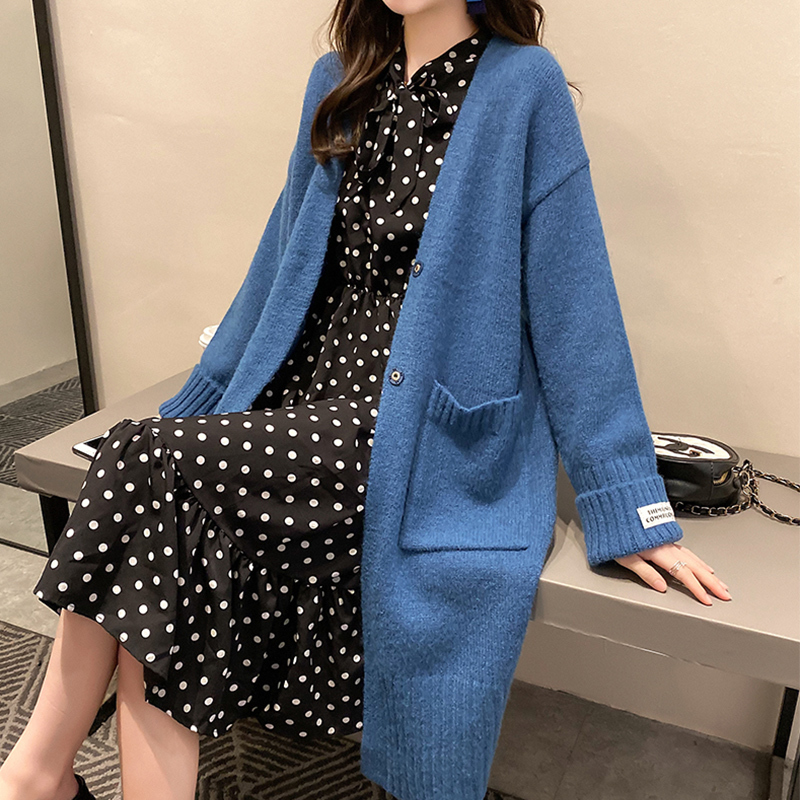 SURMIITRO Korean Style Knitted Long Cardigan Women Autumn Winter Sweater Long Sleeve Cardigan Female Coat Blue Knitwear 201031