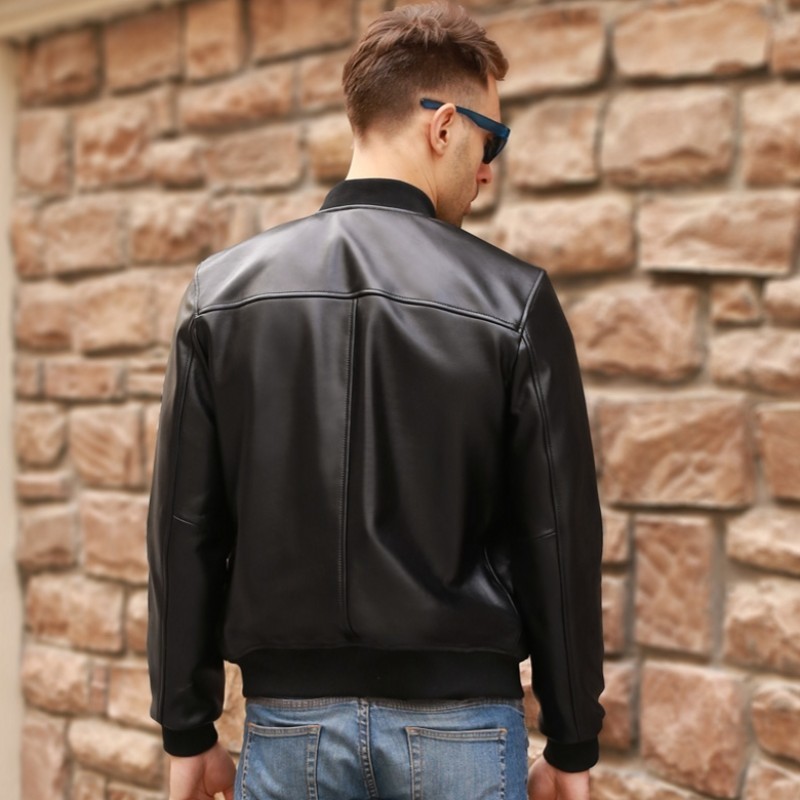 Large Size 5XL Sheepskin Slim Aviation Genuine Leather Bomber Jacket Men Real Leather Flights Jacket Black Aviator Pilot Coats 201114