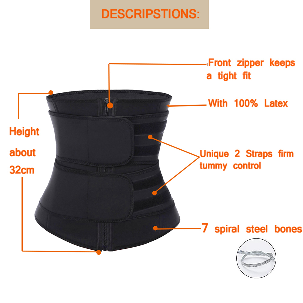 HEXIN Double Belt 100 Latex Waist Trainer Body Shapers Fitness Waist Trainer Zipper Shapewear Slimming Belt Fajas Colombianas LJ201209