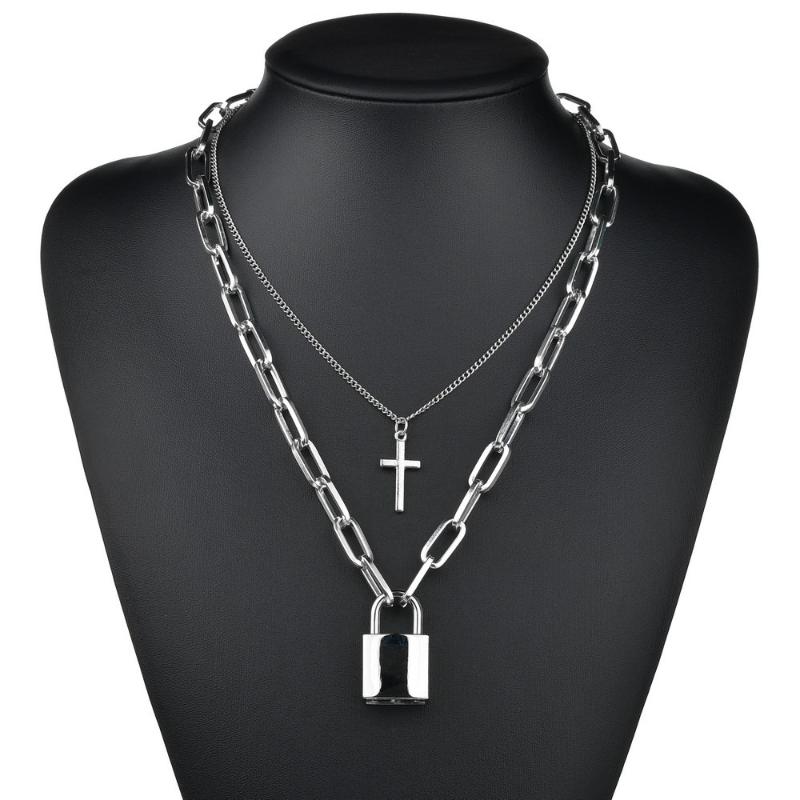 Punk Rock Double Layer Silver Color Cross Chain Necklaces Square Lock Pendant Metal Padlock Chains Cool Necklace for Women Gifts
Punk Rock Double Layer Silver Color Cross Chain Necklaces Square Lock Pendant Metal Padlock Chains Cool Necklace for Women Gifts