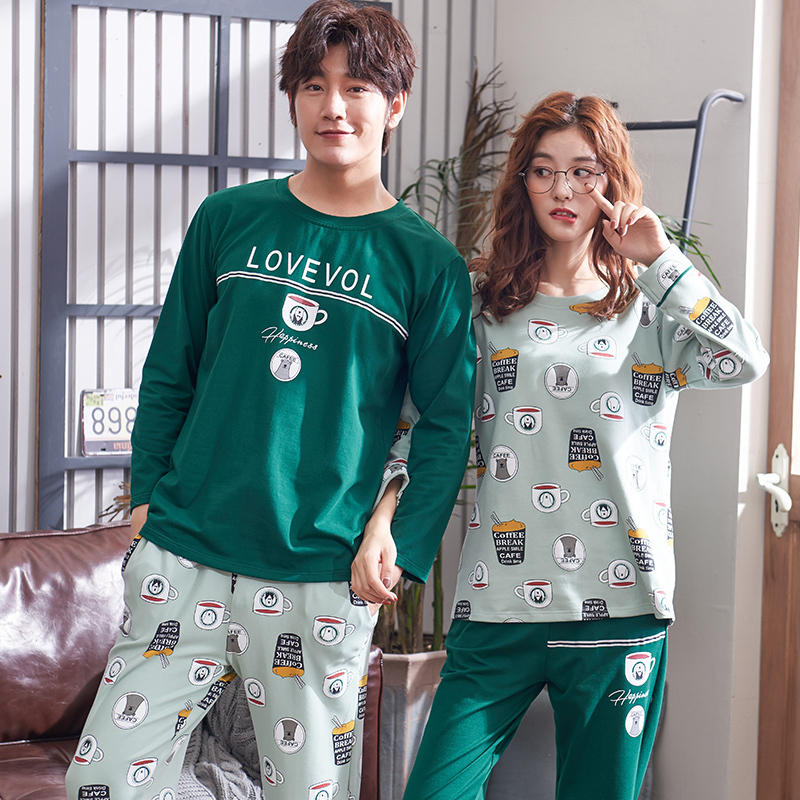 Spring Autumn Couple Pajamas 100 Cotton Men's Pajama Set Longsleeve Casual Men Pyjamas Plus Size LXXXL Pijamas Sleepwear 201111
