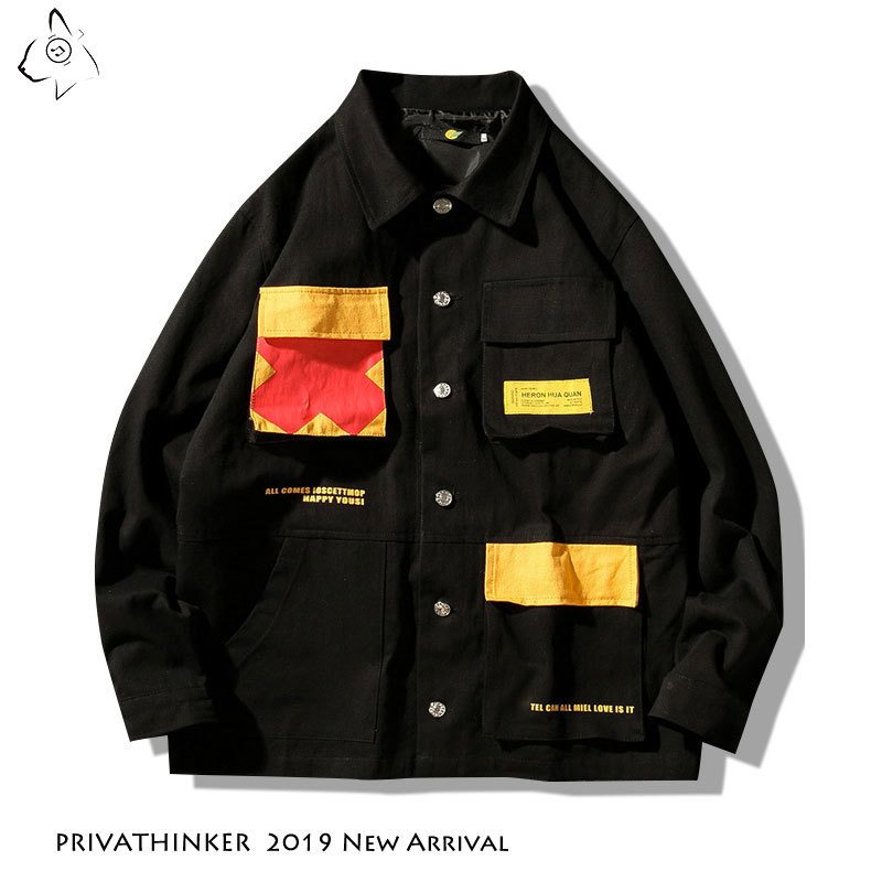 Privathinker Japanese Autumn Men's Black Jackets Fashion Pockets Man Coats Patchwork Male Casual Jacket Outwear Clothes T200102