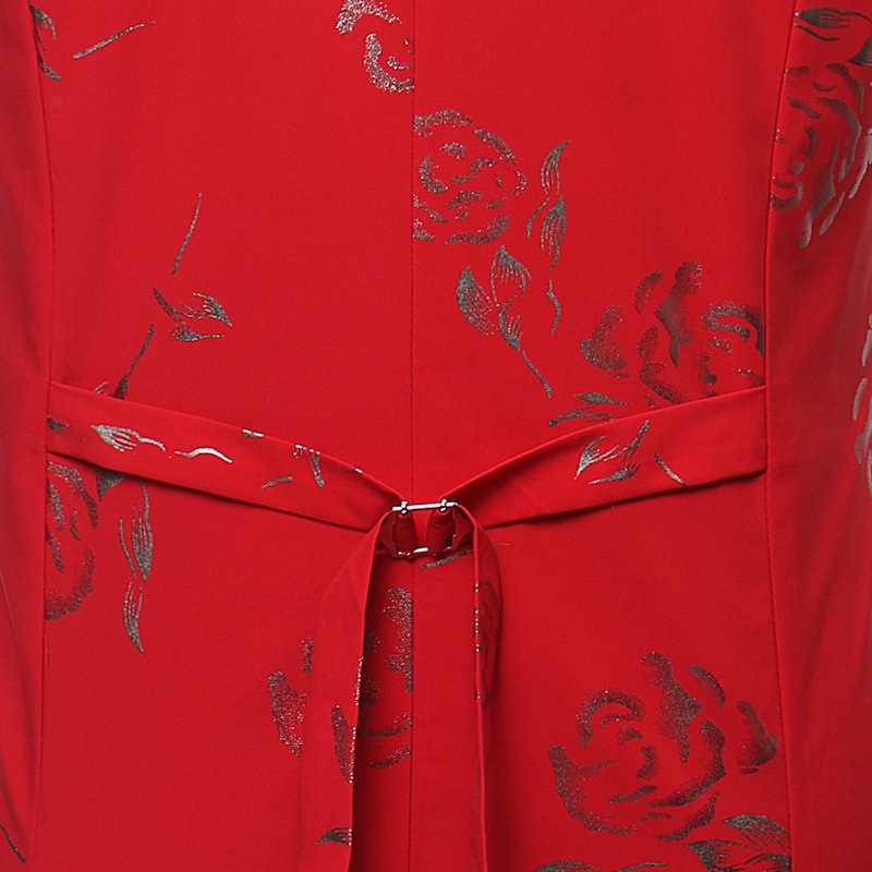 Red Bronzing Rose Floral Print Men Vest Wedding Party Prom Vests for Men Bridegroom Groomsmen Mens Waistcoat Gilet Male 201106