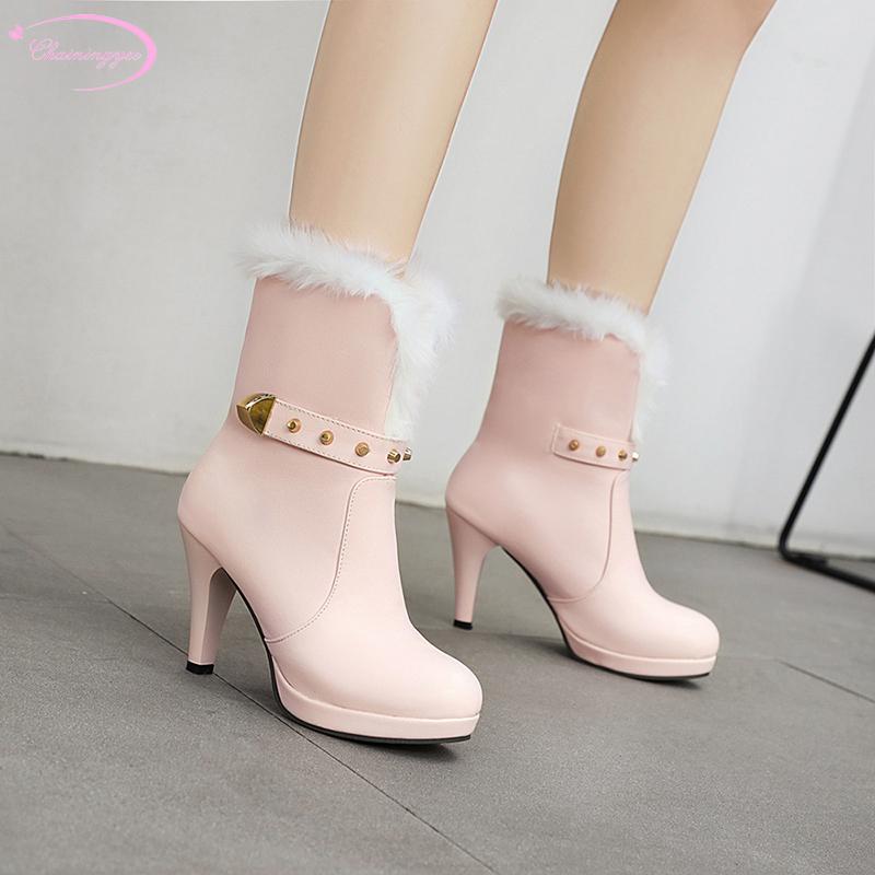 Casual style comfortable round toe winter warm snow boots rivet buckle slip-on high heel thick heel mid-calf boots women's shoes, Black
Casual style comfortable round toe winter warm snow boots rivet buckle slip-on high heel thick heel mid-calf boots women's shoes, Black