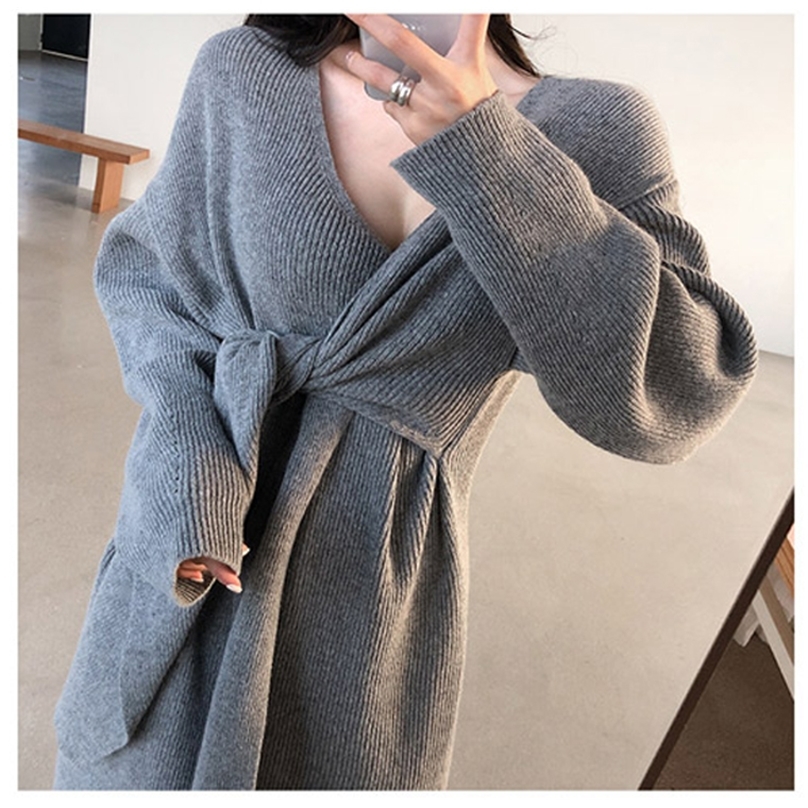 Autumn Sweater Women Dress Winter Long sleeve Sweater Knitted Dresses Long loose Maxi Oversize Dresses Knitting Robe Vestido 201225